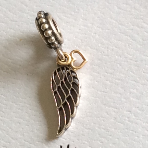 Pandora two tone angel feather charm with 14k gold heart - Picture 3 of 4